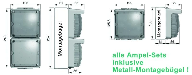 WTS - Einzel-Ampel-Set (QUADRA-LUX) ROT mit LED-Platine und Montagebügel