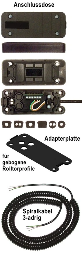 Rolltor-Anschlussdose AD-2 Set (große Bauform) für Opto-Sensoren mit Spiralkabel