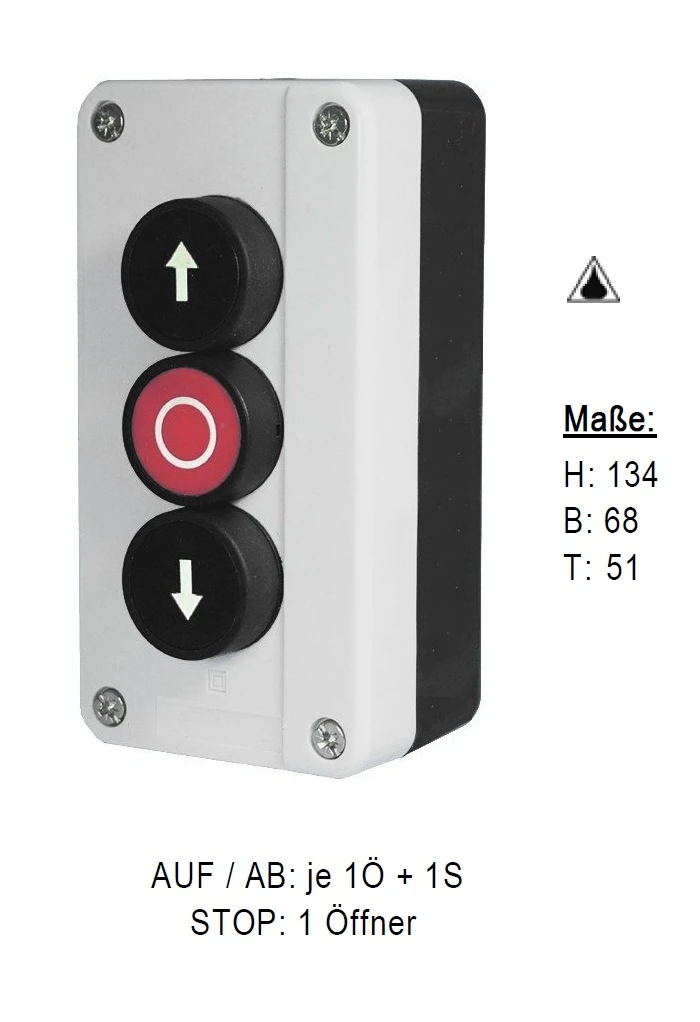 Dreifach-Drucktaster AUF / STOP / AB, Wassergeschützt - Schutzart IP 65