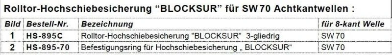 WTS - Rolltor-Hochschiebesicherung BLOCKSUR - Schnellverbinder mit Befestigungsringen