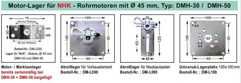 WTS - NHK-Rohrmotoren Serie DMH mit Nothandbedienung durch Kurbelstange  Ø 45 mm