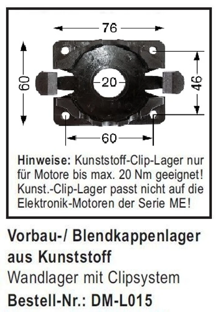 WTS - Vorbau- Blendkappenlager DM-L015 für Rohrmotoren  Ø 45 mm Serie DM - DMF - ME