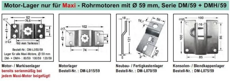 WTS - Motor-/Markisenlager für 16mm 4kant, mit 60 mm Teilkreis DM-L050/59