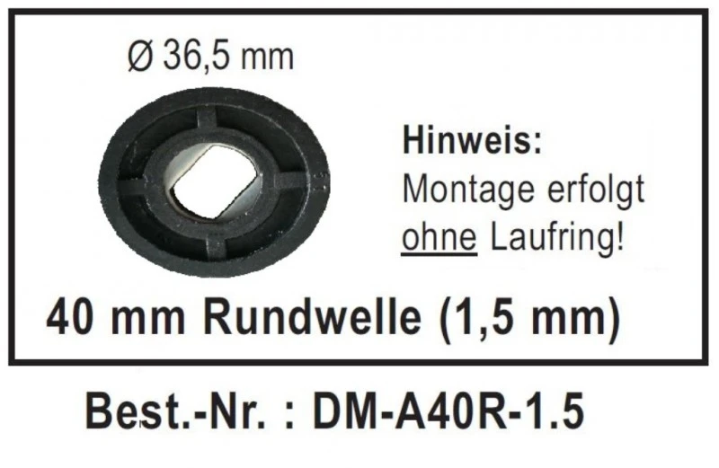 WTS - Adapterset DM-A40R-1.5 - 40 mm Rundwelle 1,5 mm für Mini-Rohrmotoren  Ø 35 mm, Serie DM - DMF - ME