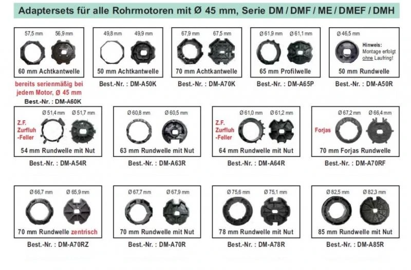 WTS - Adapterset DM-A50K : 50 mm Achtkantwelle für alle Rohrmotoren  Ø 45 mm, Serie