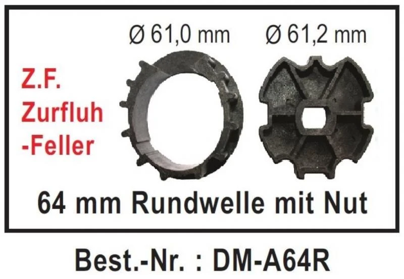 WTS - Adapterset DM-A64R : 64 mm Rundwelle mit Nut für alle Rohrmotoren  Ø 45 mm, Serie