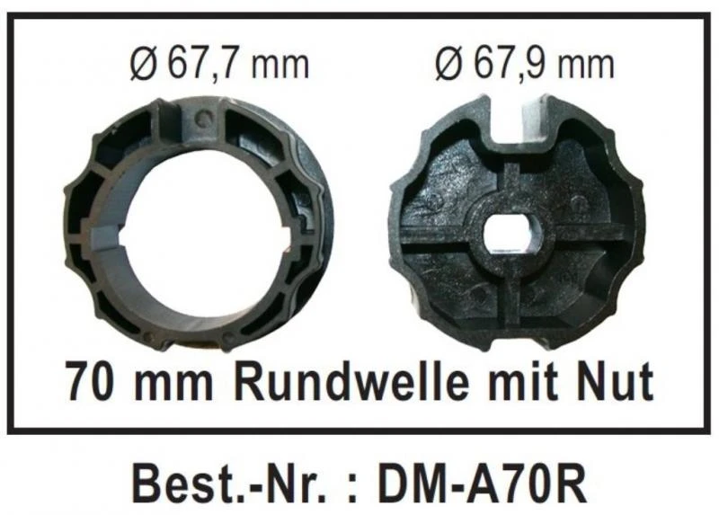 WTS - Adapterset DM-A70R : 70 mm Rundwelle mit Nut für alle Rohrmotoren  Ø 45 mm, Serie