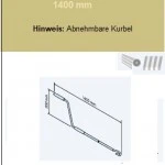 Markisenkurbel Lang  L=1400mm mit Kurbelhaken für Rohrantriebe mit Handkurbelanschluss