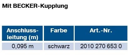 BECKER-Anschlussleitung, schwarz, mit Winkelstecker 9cm