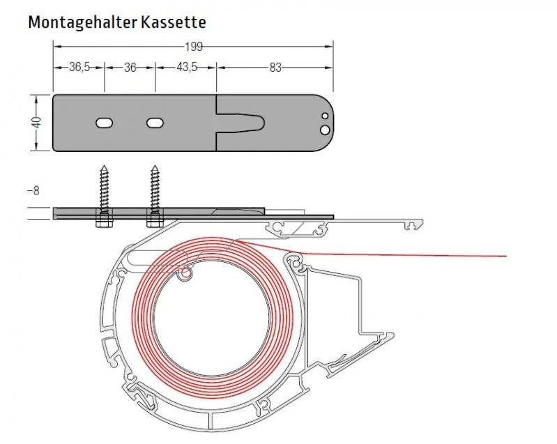 Montagehalter Kassette - für Lewens Portofino Unterglasmarkise