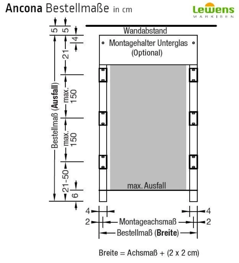 Montageverlängerung inkl. Schienenhalter - für Lewens Anconan Unterglasmarkise 
