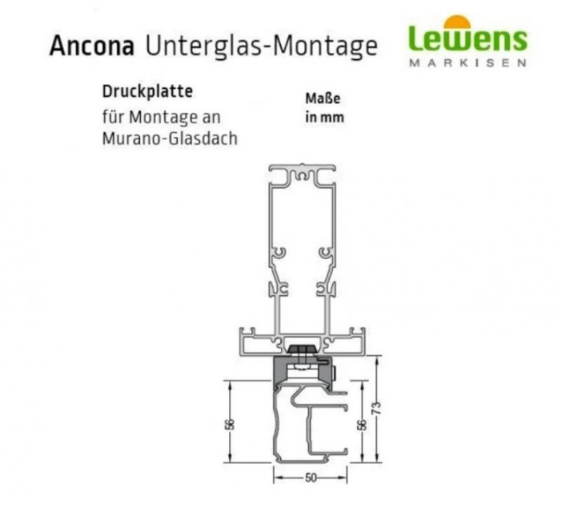  Druckplatte für Vetro-Montage incl. Schienenhalter für Lewens Anconan Unterglasmarkise