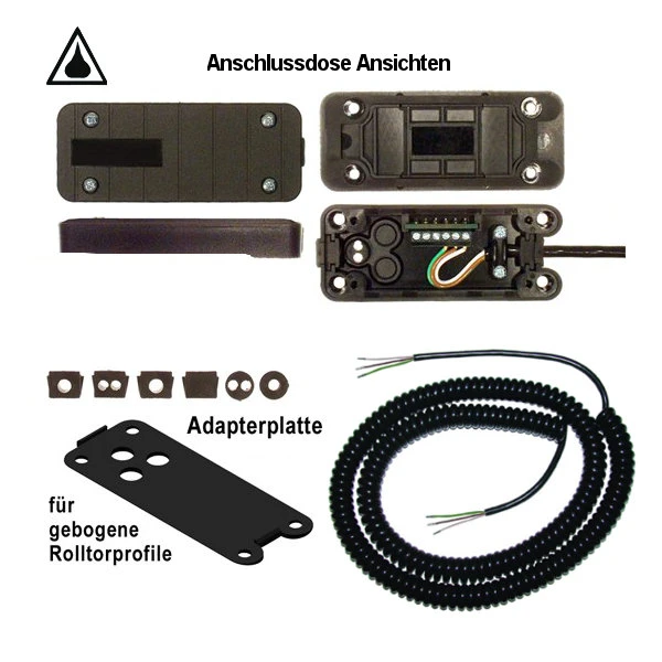 Rolltor-Anschlussdose AD-2 Set (große Bauform) für Opto-Sensoren mit Spiralkabel