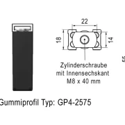 WTS - Auflaufstopper, 30x18x55 mm, mit Innensechskantschraube M8x40mm passend zu Gummiprofil GP 4 