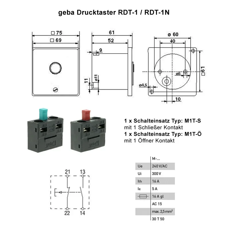 WTS - NOT-AUS Drucktaster Unterputz mit rotem Not-Aus Pilz rastend im Leichtmetall-Rundgehäuse, wassergeschützt IP 65
