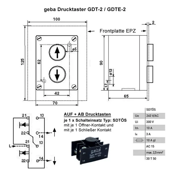 WTS - Zweifach-Drucktaster aus Metall Aufputz mit AUF + ZU Taste und wassergeschützt IP 65