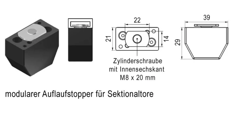 WTS - Modularer Auflaufstopper, Grundmodul, 39x21x29 mm, für Sektionaltore