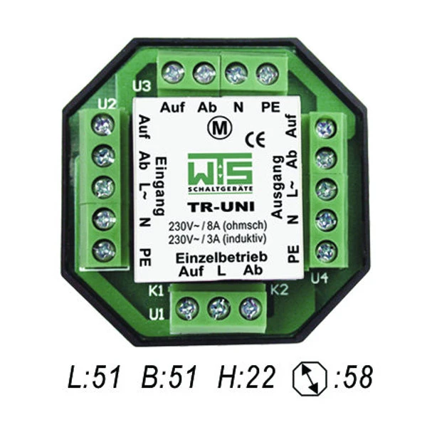 WTS - Steuer-Relais 230V - TR-UNI für AP+UP Montage Relais für 1 oder 2 Motoren oder zur Gruppensteuerung, mit Einzelbedienung